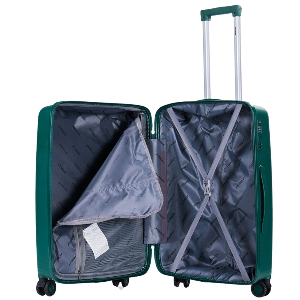 STARGOLD PP Hard Side Luggage Trolley Dark Green Set OF 3 Pieces Bag 360° Double Spinner Wheels With TSA Lock, SG-PP64