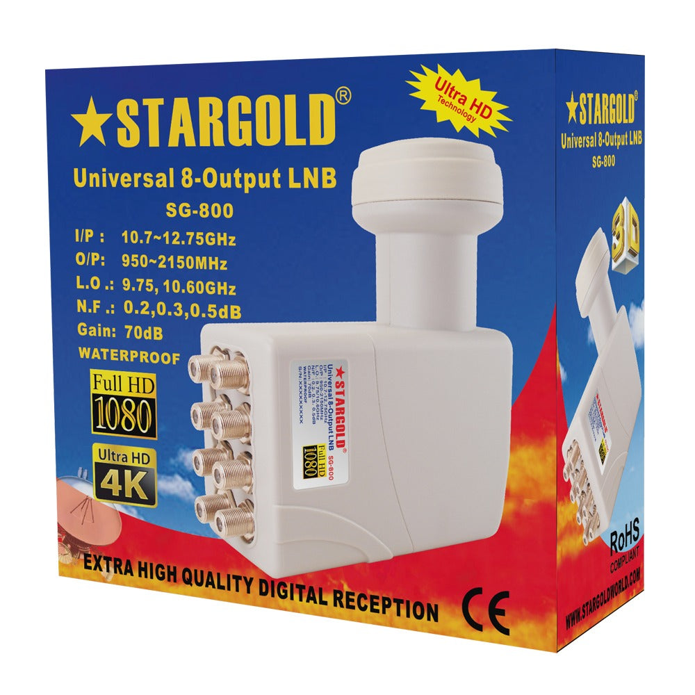 STARGOLD Universal Waterproof High Efficiency 70dB Digital Satellite Dish 8 Output Octo LNBF For Satellite TV SG-800