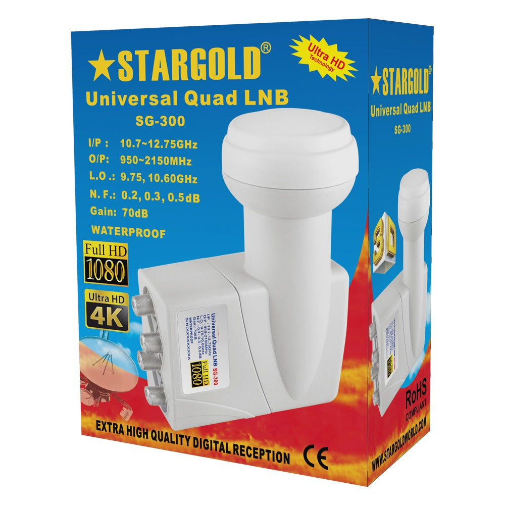 STARGOLD Gain 70dB Ultra Universal Four Way Satellite Dish Quad LNB SG-300