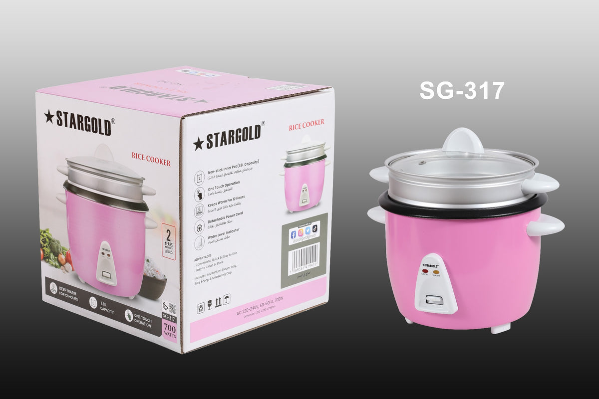 STARGOLD Rice Cooker 1.8 Liter Automatic 700W Multi Cooker 220-240V For Healthy Cooking White, SG-317