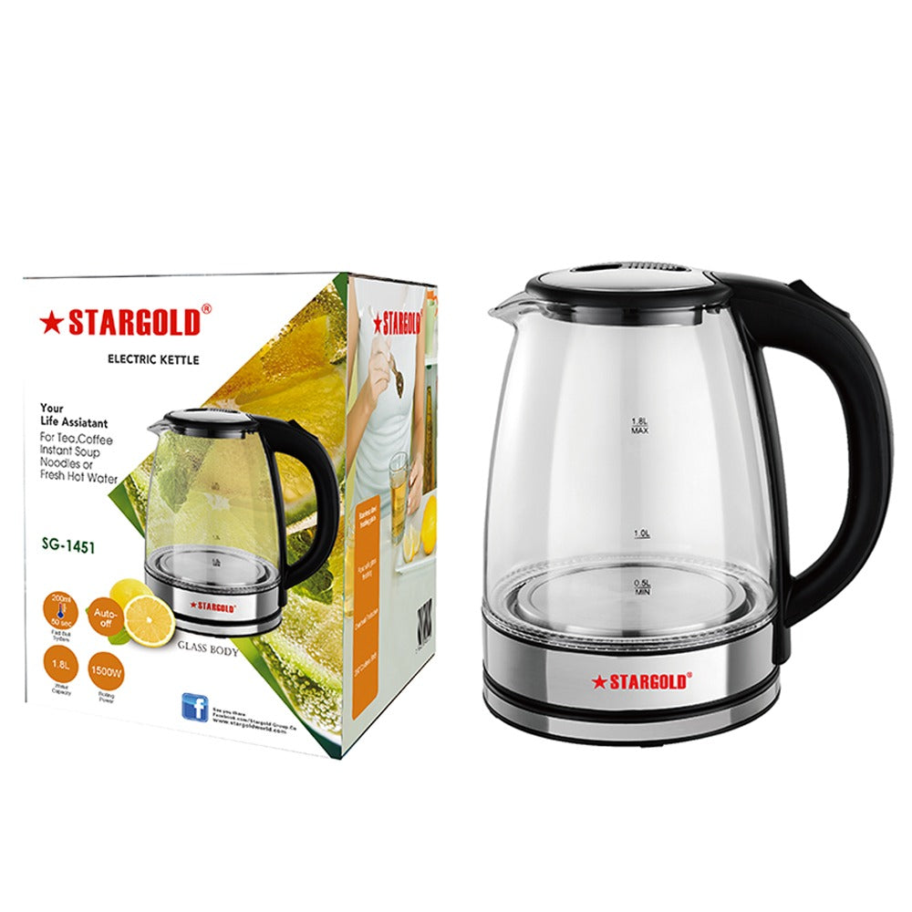 STARGOLD High Quality 1.8 Liter Glass Body Electric Kettle With LED Glow Indicator SG-1451