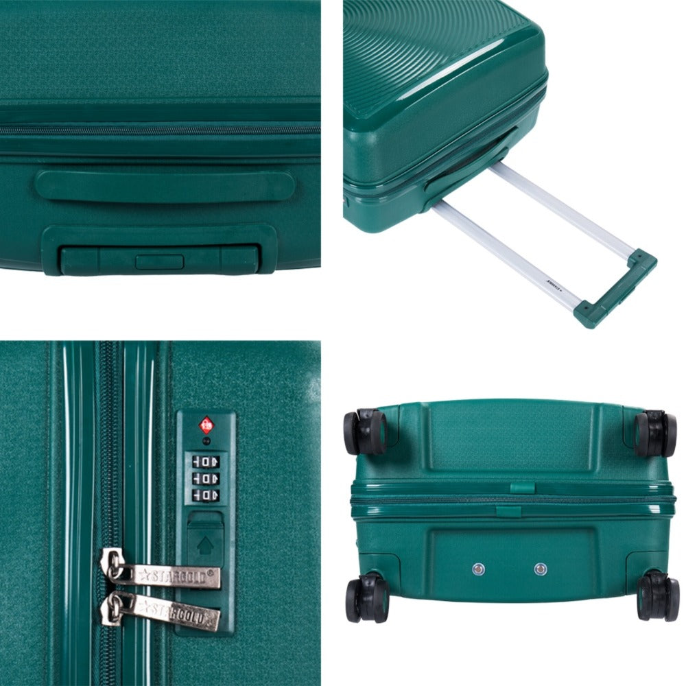 STARGOLD PP Hard Side Luggage Trolley Dark Green Set OF 3 Pieces Bag 360° Double Spinner Wheels With TSA Lock, SG-PP64