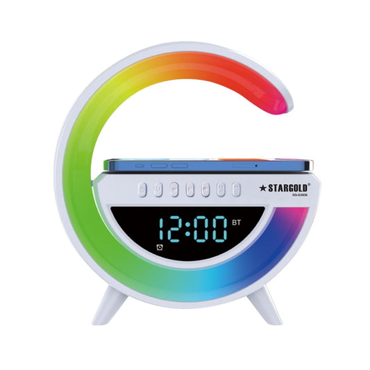 STARGOLD Wireless Charging Speaker & Alarm Clock, Bluetooth, 7-Color LED Light, 15W Output SG-G2036