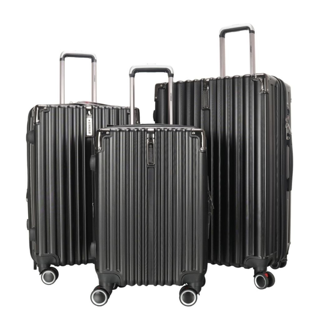 STARGOLD Luggage Trolley 3 PCS Set TPC Hardside 360° Rotational Wheels And TPC Lockable Travel Suitcase, SG-TPC43 Black
