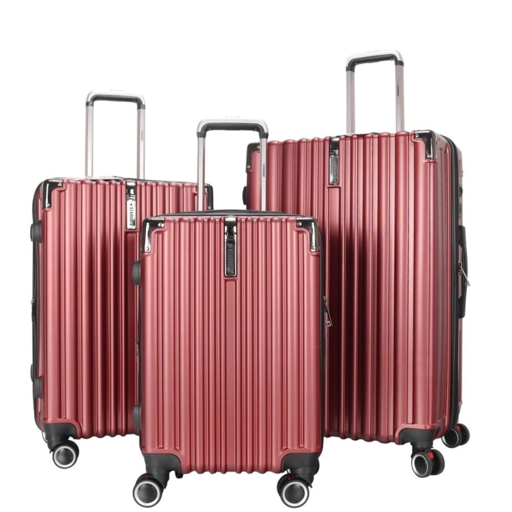STARGOLD Luggage Trolley 3 PCS Set TPC Hardside 360° Rotational Wheels And TPC Lockable Travel Suitcase, SG-TPC43 Wine