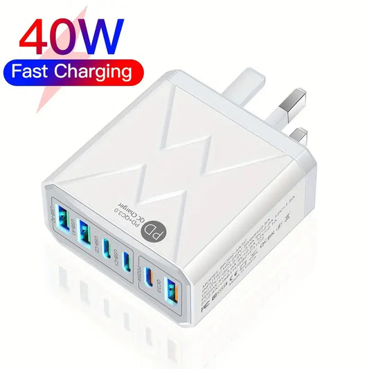 40W PD Fast Charging Phone Charger 6 Ports Usb C Charger Mobile Phone Charger Adapter Portable USB Type-C USB Charger For IPhone For Samsung GEN-1002