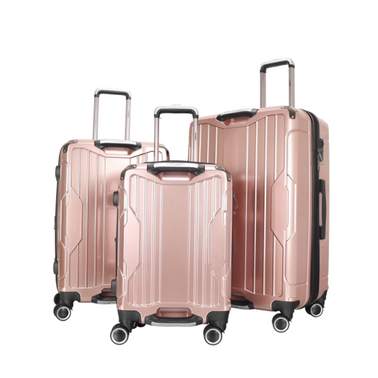 STARGOLD Luggage Trolley 3 PCS Set TPC Hardside 360° Rotational Wheels And TPC Lockable Travel Suitcase, SG-TPC40 Rose Gold