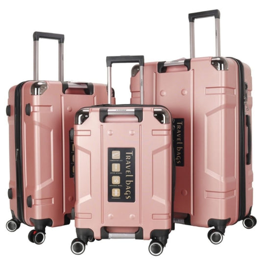 STARGOLD Luggage Trolley 3 PCS Set TPC Hardside 360° Rotational Wheels And TPC Lockable Travel Suitcase, SG-TPC44 Rose Gold