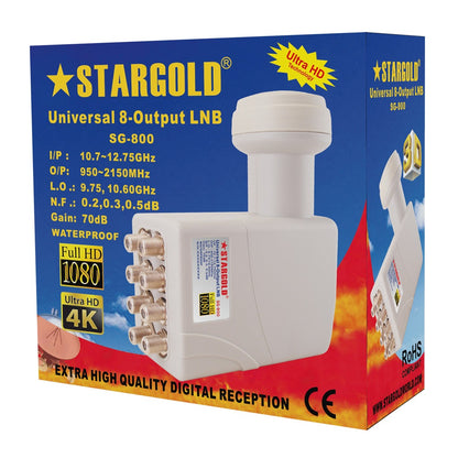 STARGOLD Universal Waterproof High Efficiency 70dB Digital Satellite Dish 8 Output Octo LNBF For Satellite TV SG-800