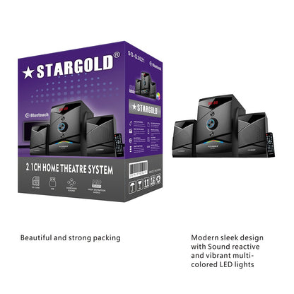 Stargold 2.1 Multimedia Speakers System With Subwoofer, Front Knob 90W Strong Bass, 3.5mm Audio Inputs Great For Laptop/ PC/ PS4TV SG-G2021