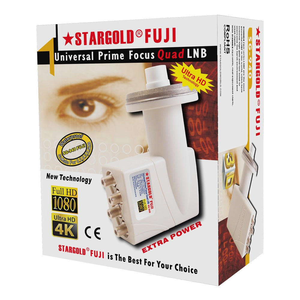 STARGOLD Fuji Universal Satellite Dish LNB With Weather Protection Full HD 4K Quad LNB Digital For Satellite TV SG-940