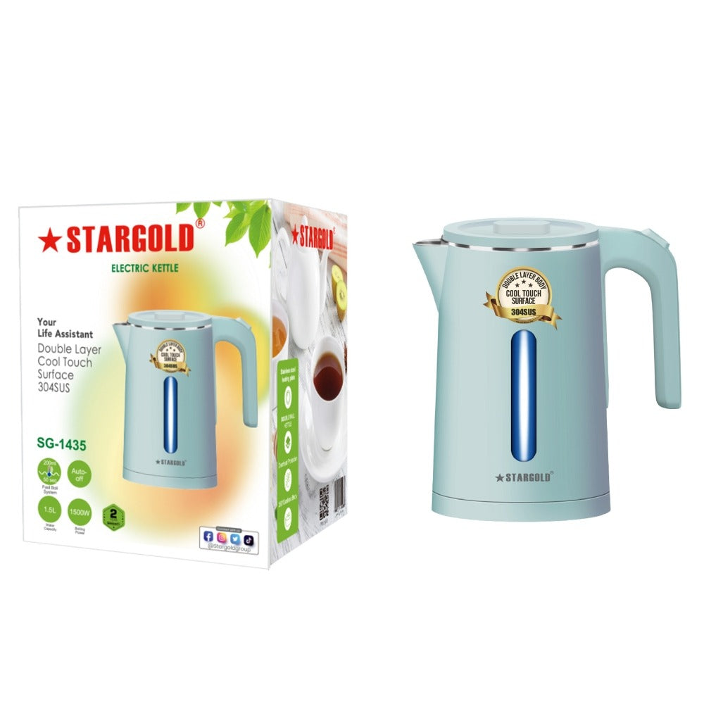 STARGOLD Kettle 1.5 Litre With Automatic Turn-Off Electric Kettle 1500W High-Grade 304 Stainless Steel, AC 220-240V And 360° Swivel, SG-1435