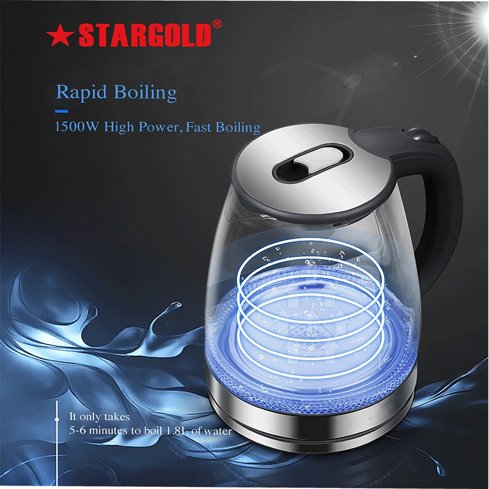 STARGOLD High Quality 1.8 Liter Glass Body Electric Kettle With LED Glow Indicator SG-1451