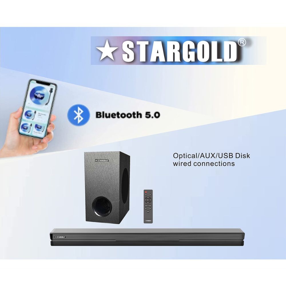 STARGOLD Home Theater Speakers System Multimedia 2.1 Channel Speaker 70W Remote Control Via BT, USB, SD/MMC, SG-G2023 BLACK