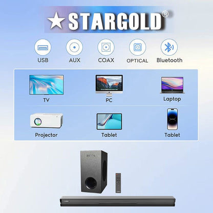STARGOLD Home Theater Speakers System Multimedia 2.1 Channel Speaker 70W Remote Control Via BT, USB, SD/MMC, SG-G2023 BLACK