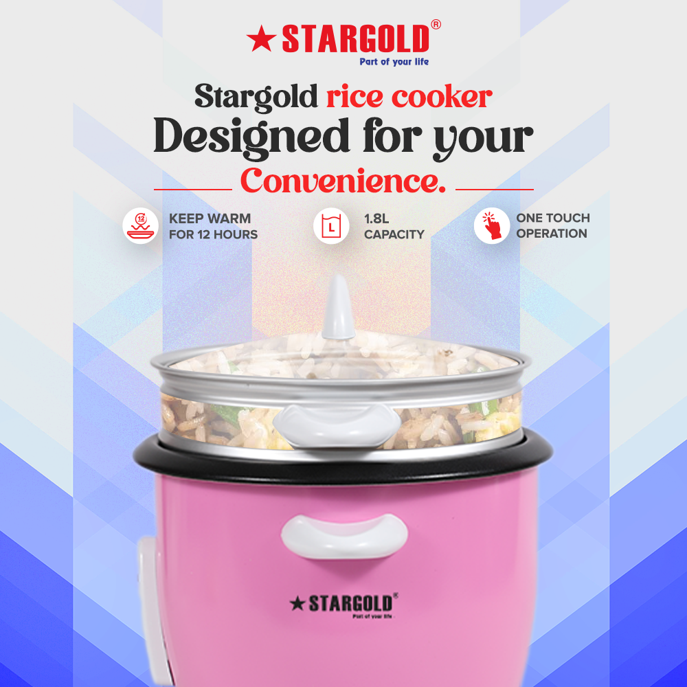 STARGOLD Rice Cooker 1.8 Liter Automatic 700W Multi Cooker 220-240V For Healthy Cooking White, SG-317