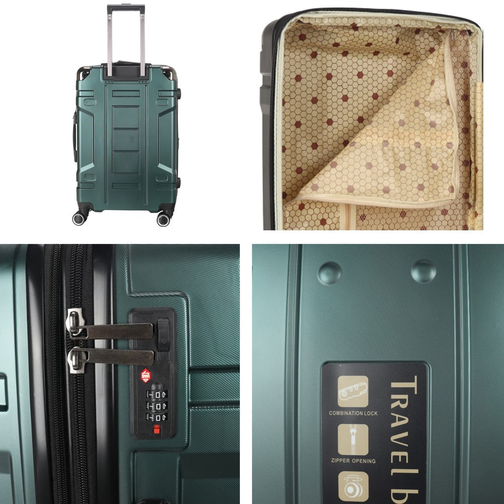STARGOLD Luggage Trolley 3 PCS Set TPC Hardside 360° Rotational Wheels And TPC Lockable Travel Suitcase, SG-TPC44 Dark Green