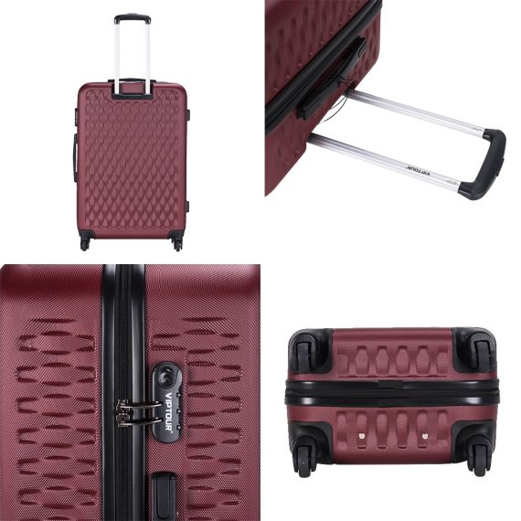 Viptour Lightweight 3 Piece ABS Hard Shell Trolley Luggage Set 20/24/28 Inches VT-A395 Burgundy