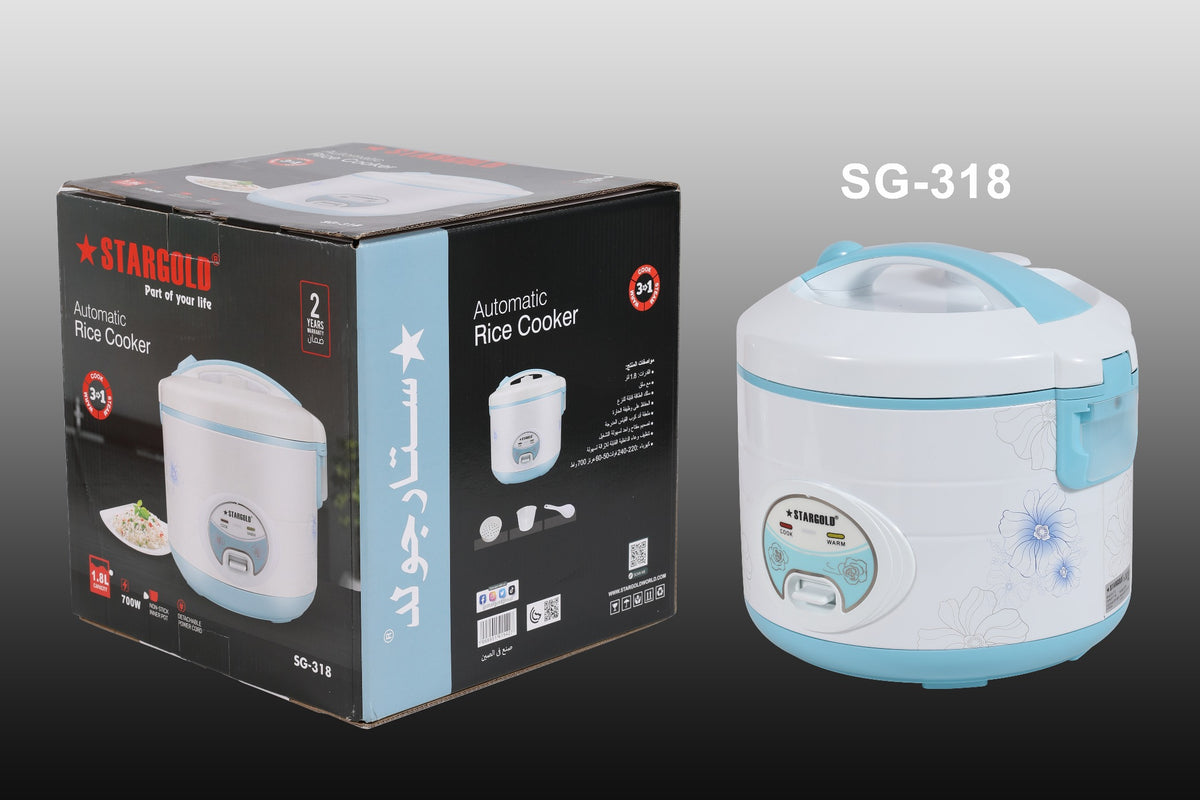 STARGOLD Rice Cooker 1.8 Liter Automatic 700W Multi Cooker 220-240V For Healthy Cooking White, SG-318