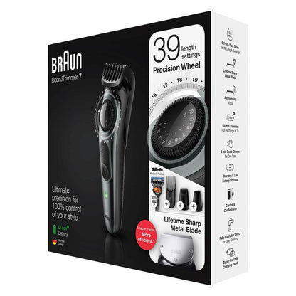 Braun Beard Trimmer 7 for Face and Hair, Black/Grey with precision dial, and Gillette Fusion5 ProGlide razor, BT7240  4210201281245