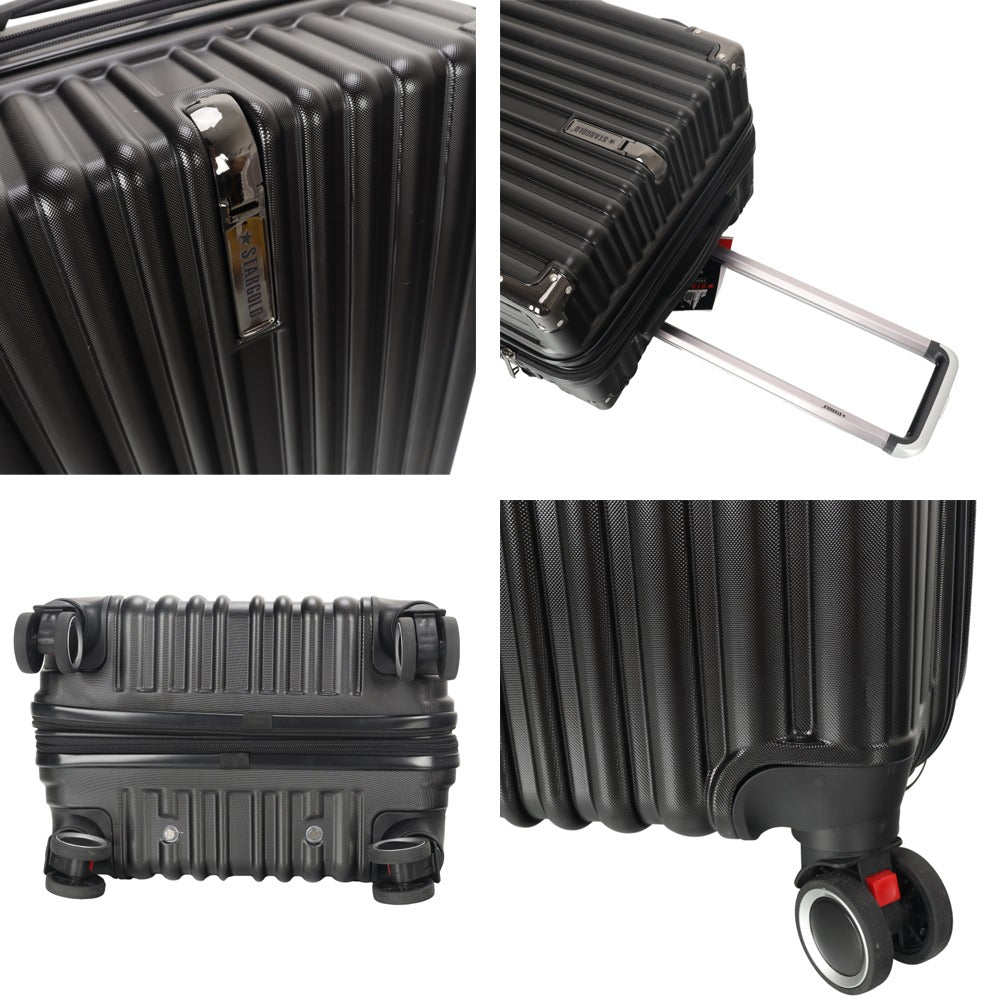 STARGOLD Luggage Trolley 3 PCS Set TPC Hardside 360° Rotational Wheels And TPC Lockable Travel Suitcase, SG-TPC43 Black