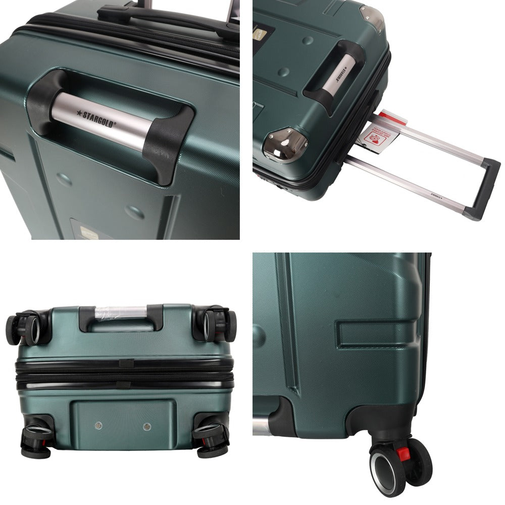 STARGOLD Luggage Trolley 3 PCS Set TPC Hardside 360° Rotational Wheels And TPC Lockable Travel Suitcase, SG-TPC44 Dark Green