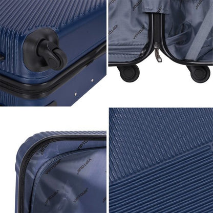 Viptour Unisex Hardside Expandable 3 Piece ABS Trolley Luggage Set 20/24/28 Inch VT-A396 Dark Blue