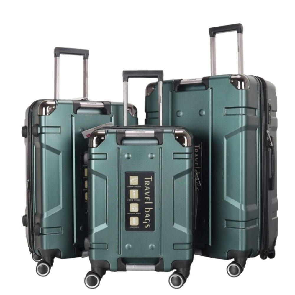 STARGOLD Luggage Trolley 3 PCS Set TPC Hardside 360° Rotational Wheels And TPC Lockable Travel Suitcase, SG-TPC44 Dark Green