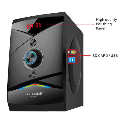 Stargold 2.1 Multimedia Speakers System With Subwoofer, Front Knob 90W Strong Bass, 3.5mm Audio Inputs Great For Laptop/ PC/ PS4TV SG-G2021