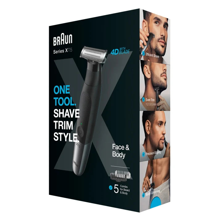 Braun XT5100 hybrid Trimmer Face & body with 4D-flex blade, waterproof, 5 combs, pouch 4210201400448
