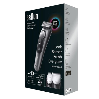 Braun Pro Beard Trimmer 9 BT9420 With ProBlade, ProWheel, Lock, 10 barbering tools, 180min runtime, Grey  4210201448433